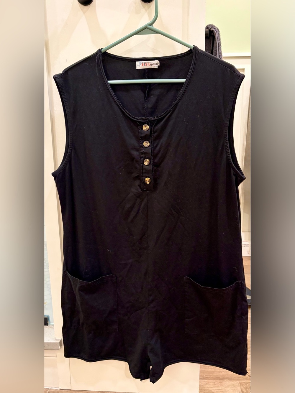 Black Cotton Romper with Button Closure Size Large